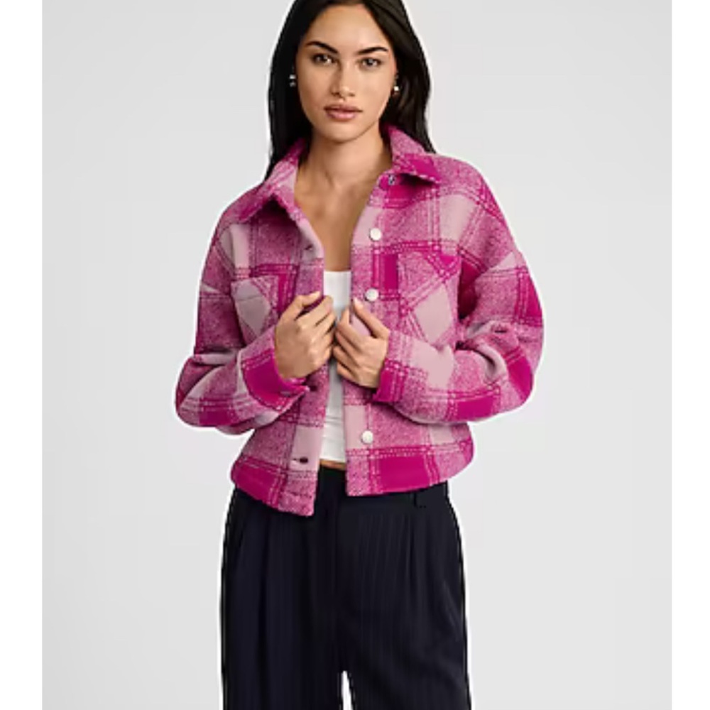 Express Pink Plaid Teddy Jacket